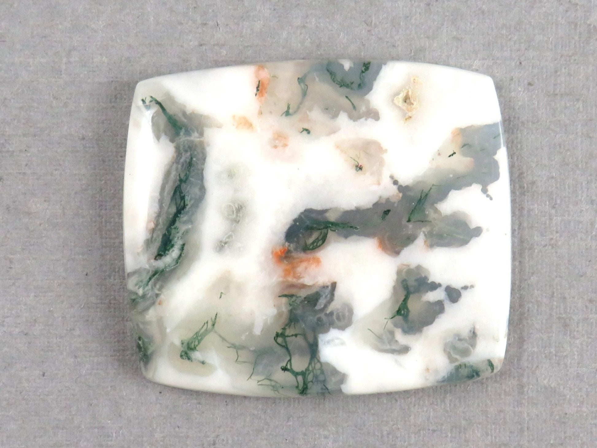 Moss Agate | White, Green & Orange Dendritic Cabochon | 30x26 Rectangle | AG327 - Gem Enthusiast