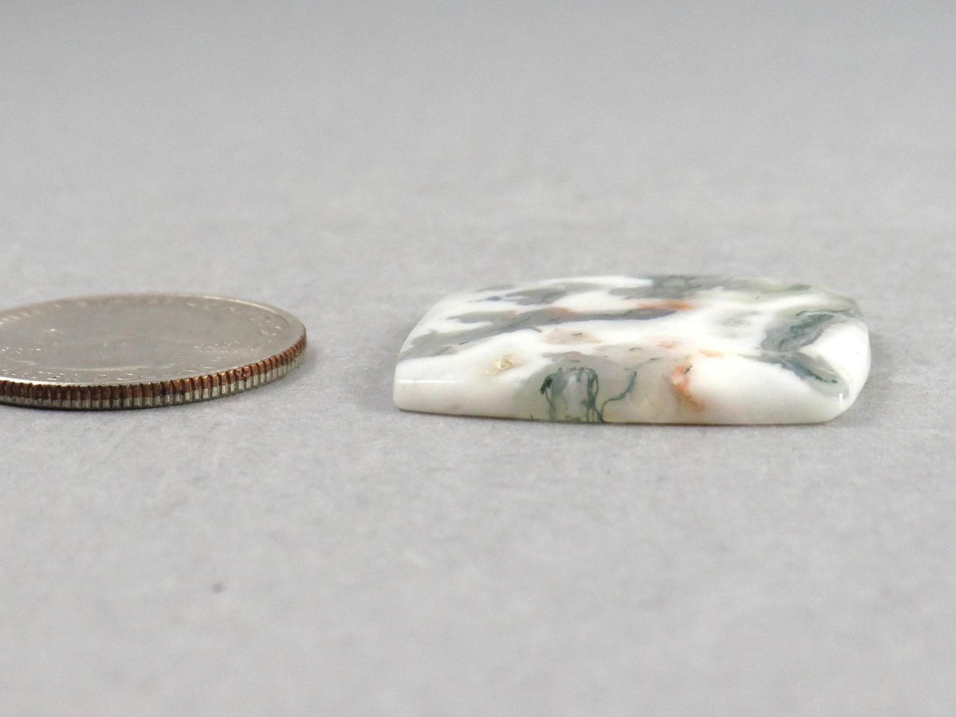 Moss Agate | White, Green & Orange Dendritic Cabochon | 30x26 Rectangle | AG327 - Gem Enthusiast