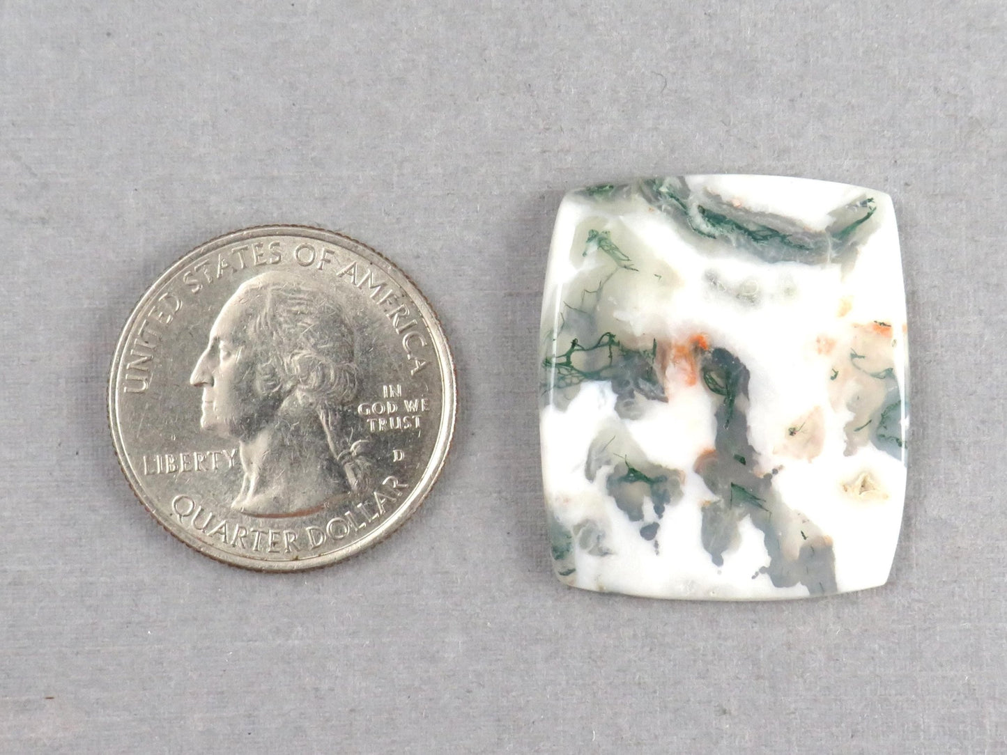 Moss Agate | White, Green & Orange Dendritic Cabochon | 30x26 Rectangle | AG327 - Gem Enthusiast