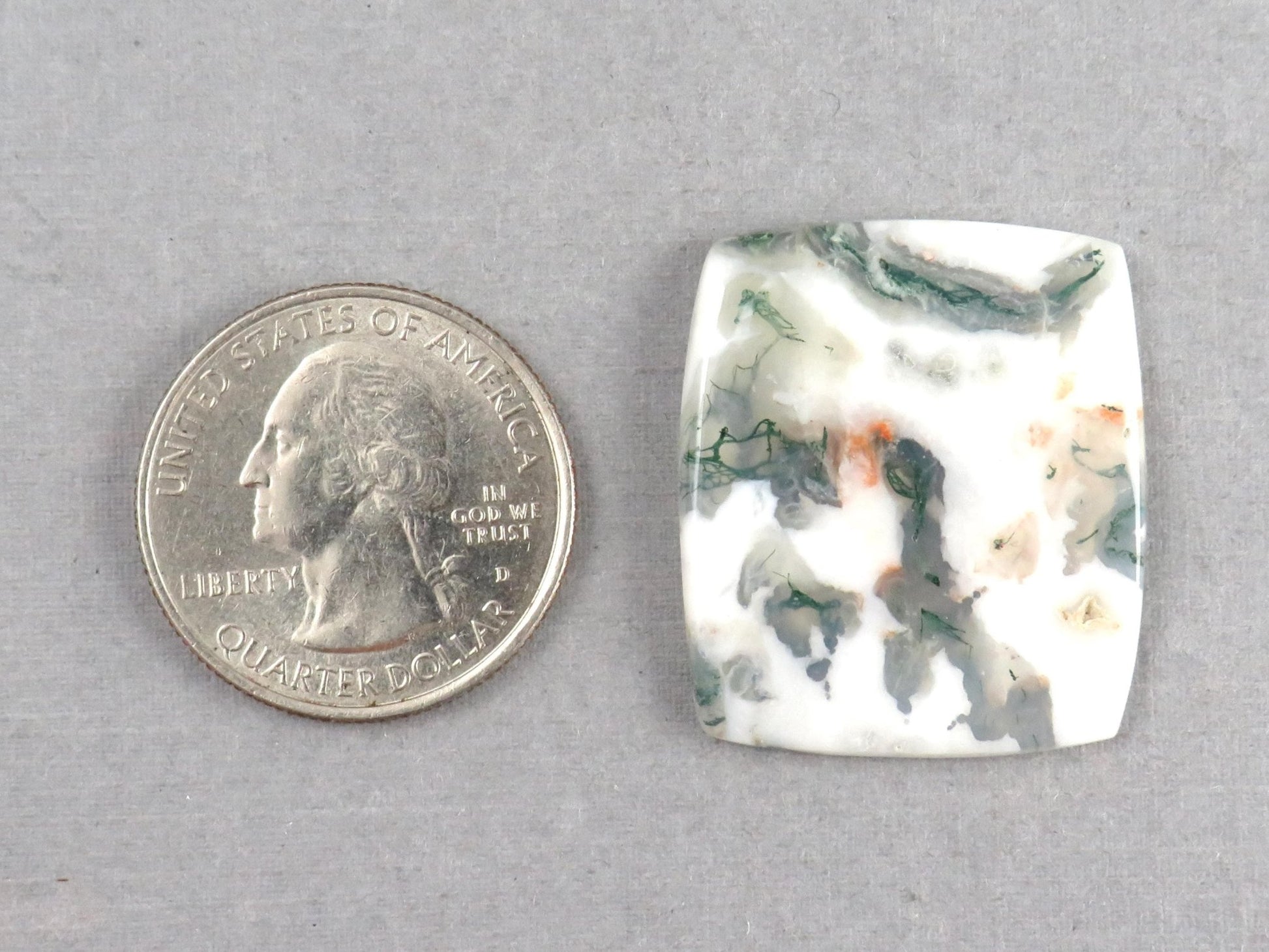 Moss Agate | White, Green & Orange Dendritic Cabochon | 30x26 Rectangle | AG327 - Gem Enthusiast