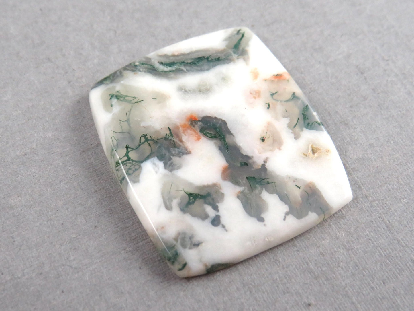 Moss Agate | White, Green & Orange Dendritic Cabochon | 30x26 Rectangle | AG327 - Gem Enthusiast
