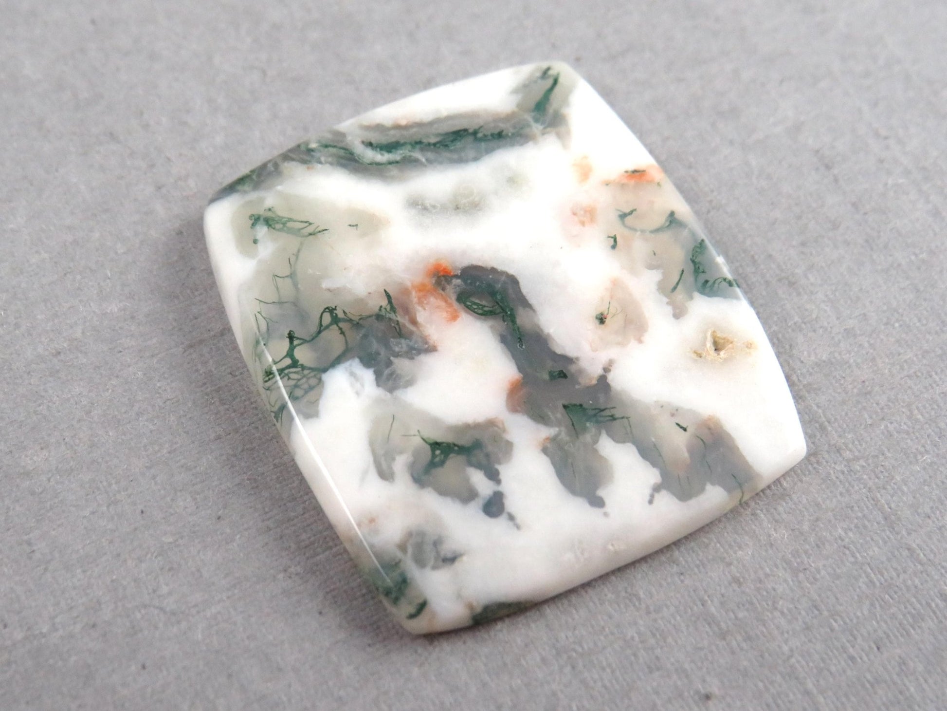 Moss Agate | White, Green & Orange Dendritic Cabochon | 30x26 Rectangle | AG327 - Gem Enthusiast