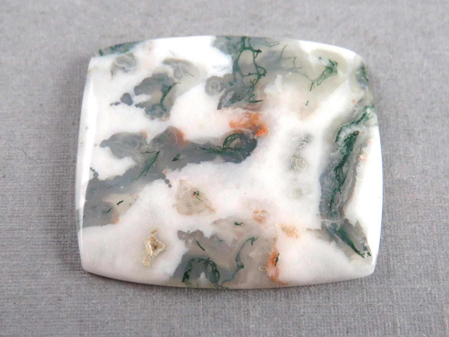 Moss Agate | White, Green & Orange Dendritic Cabochon | 30x26 Rectangle | AG327 - Gem Enthusiast