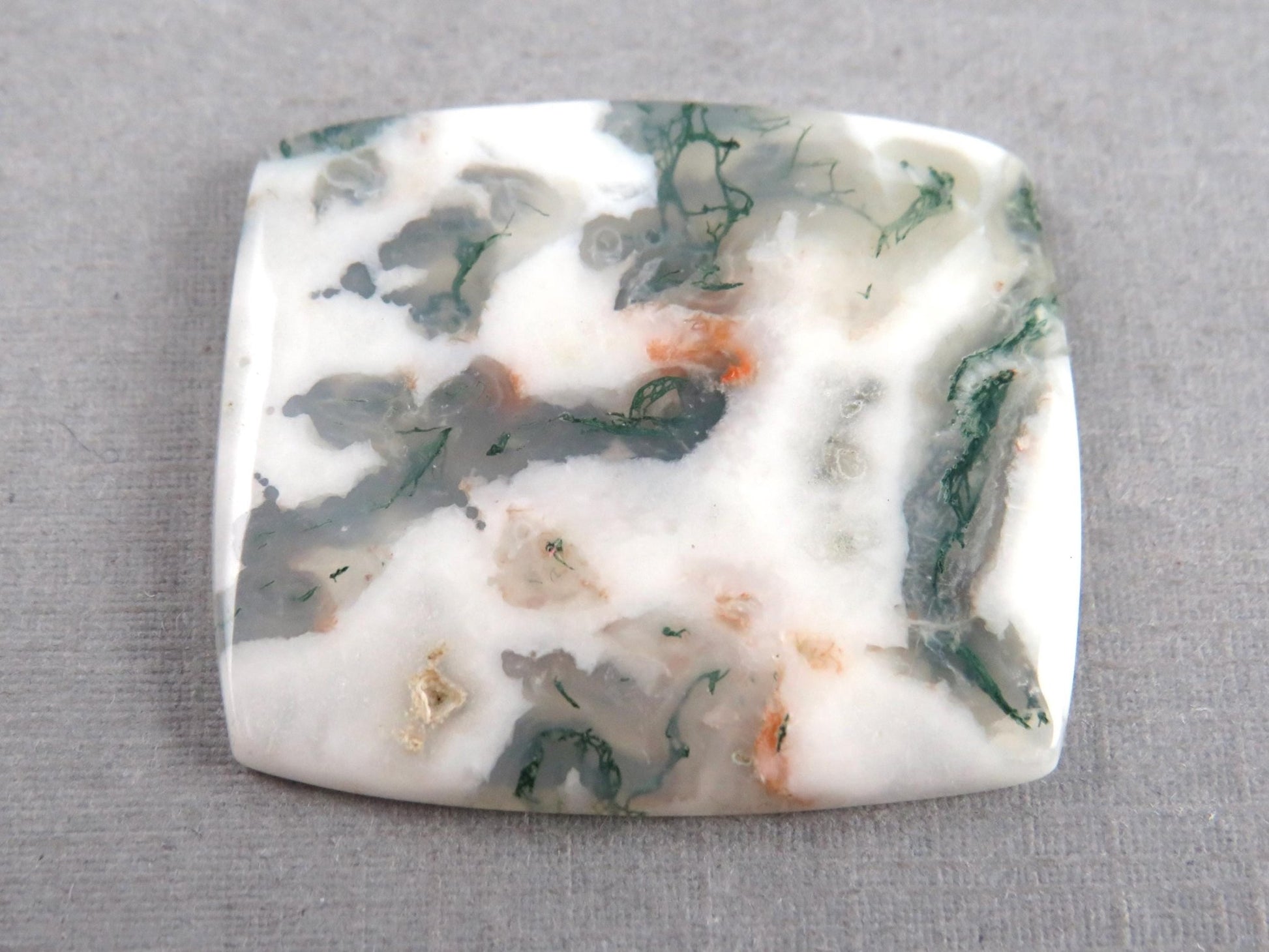 Moss Agate | White, Green & Orange Dendritic Cabochon | 30x26 Rectangle | AG327 - Gem Enthusiast