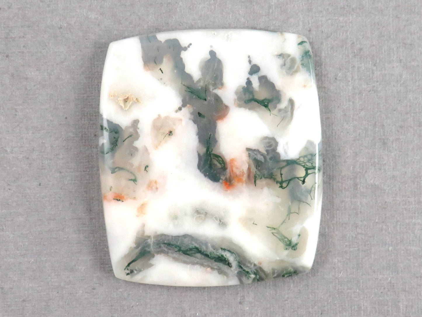 Moss Agate | White, Green & Orange Dendritic Cabochon | 30x26 Rectangle | AG327 - Gem Enthusiast