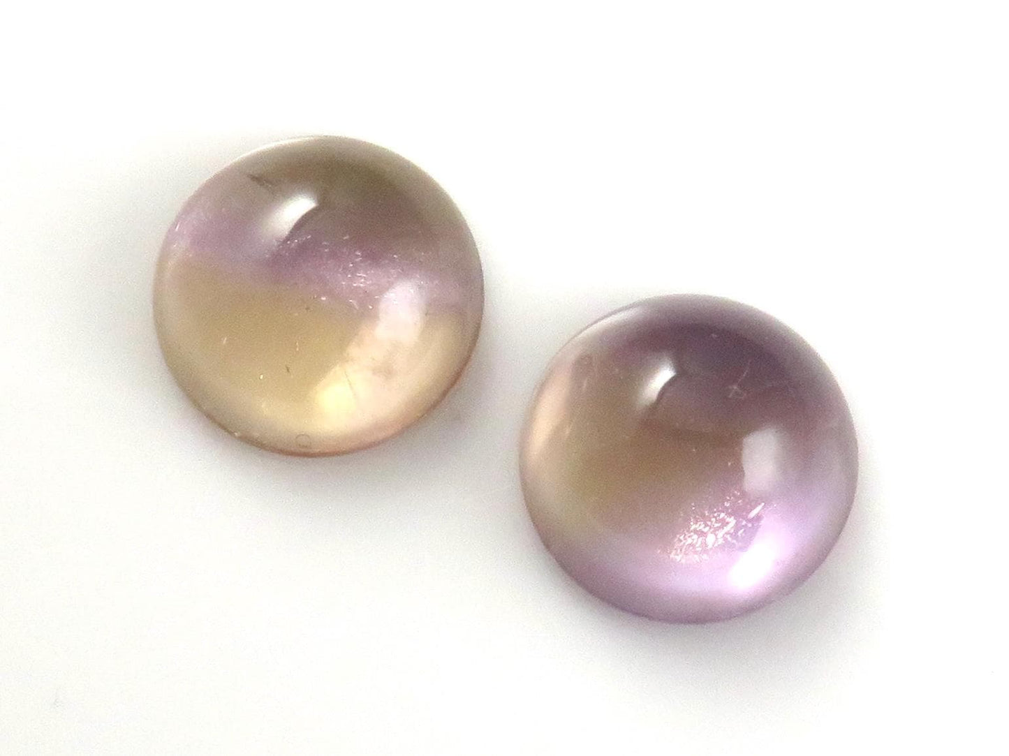 Natural Ametrine Cabochon Round Pair from Bolivia | Bolivianite | 13x13mm, 14.45ct | QU559 - Gem Enthusiast