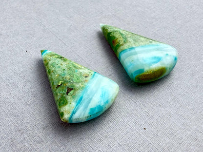 Opalized Chrysocolla Beads | Opalina Matched Pair | Natural Gemstone | B102 - Gem Enthusiast