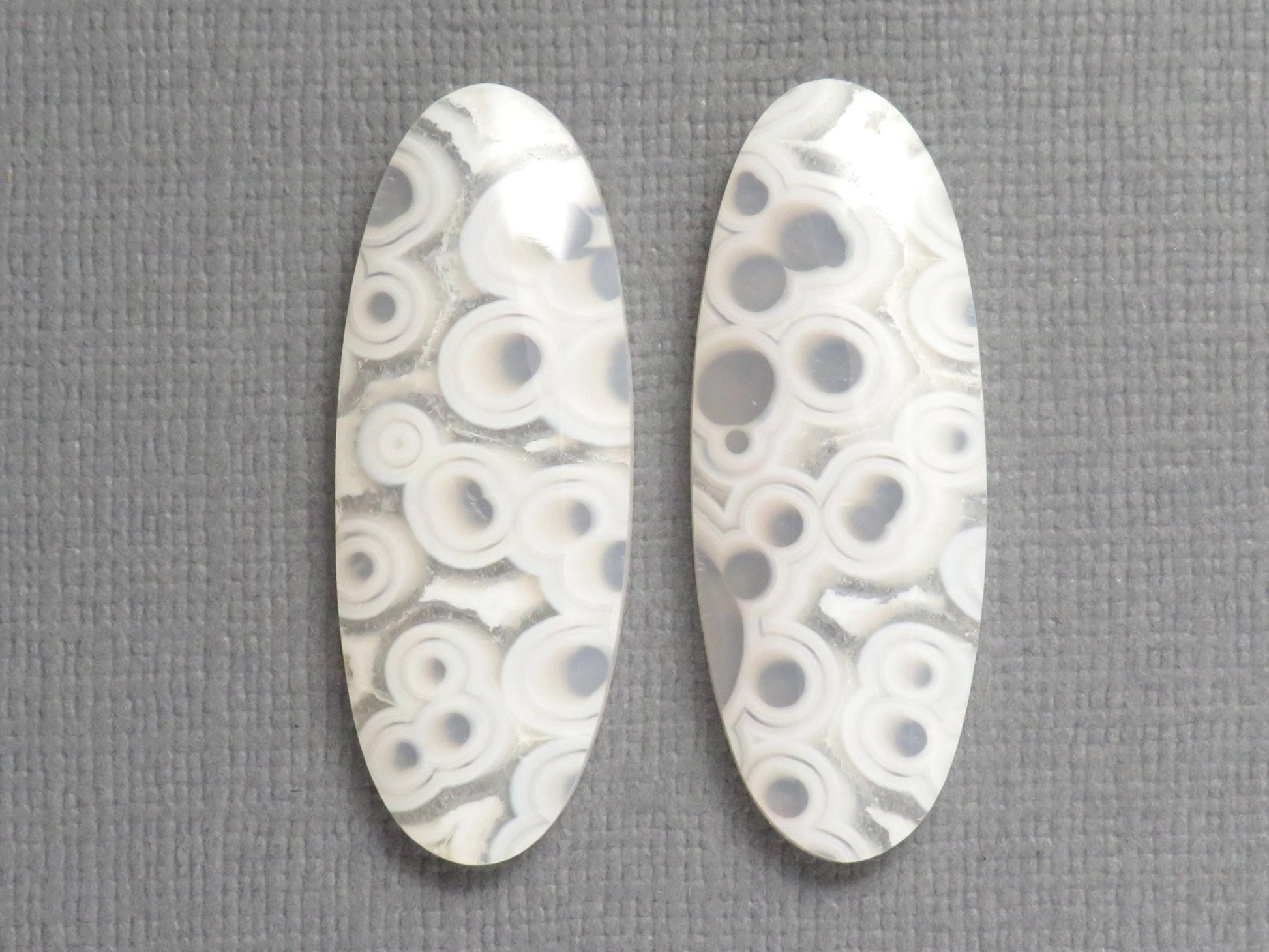 Orbicular Agate Cabochon Oval | Eye Agate | 34x13mm, 29.6ct | Per Pair | Indonesia | OA106 - Gem Enthusiast