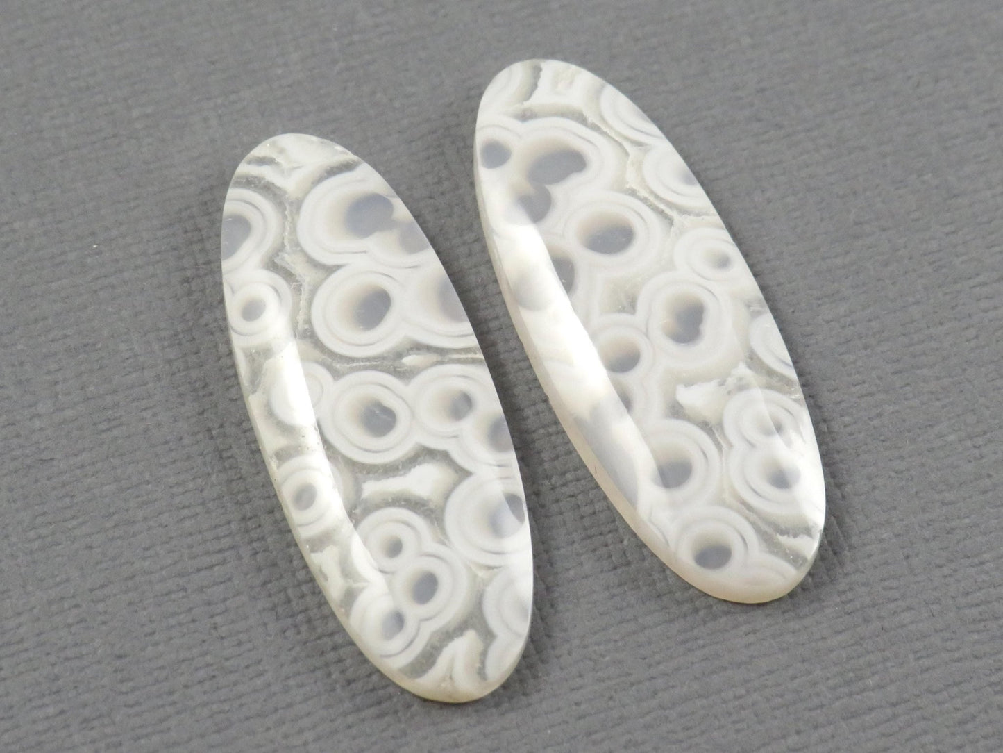 Orbicular Agate Cabochon Oval | Eye Agate | 34x13mm, 29.6ct | Per Pair | Indonesia | OA106 - Gem Enthusiast