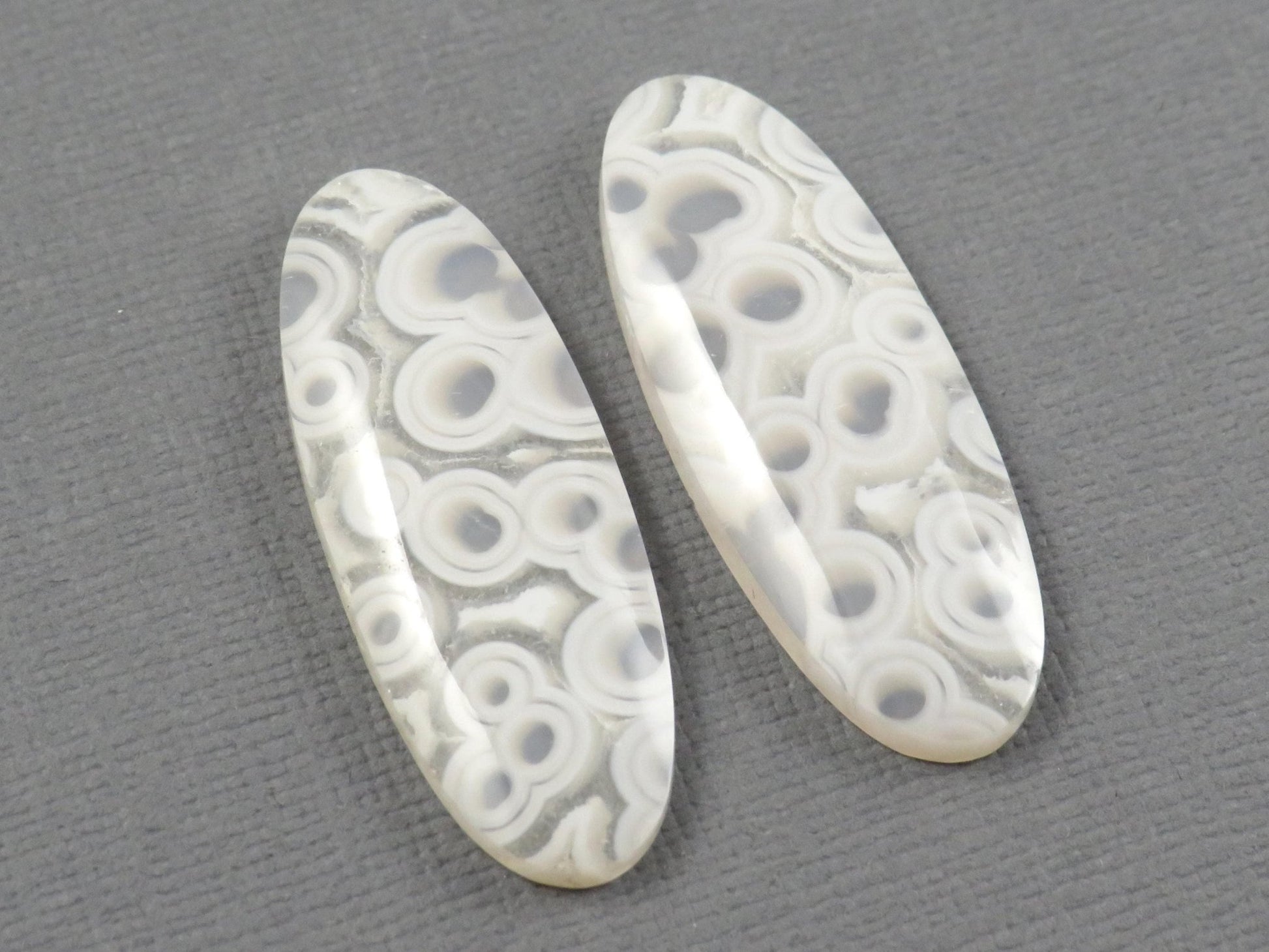 Orbicular Agate Cabochon Oval | Eye Agate | 34x13mm, 29.6ct | Per Pair | Indonesia | OA106 - Gem Enthusiast