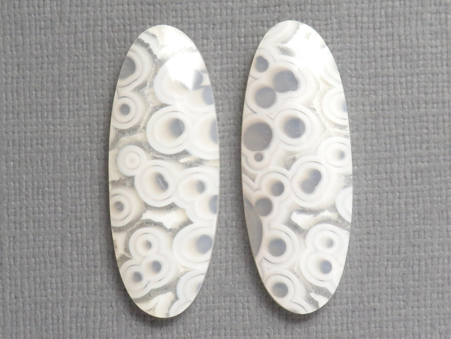 Orbicular Agate Cabochon Oval | Eye Agate | 34x13mm, 29.6ct | Per Pair | Indonesia | OA106 - Gem Enthusiast