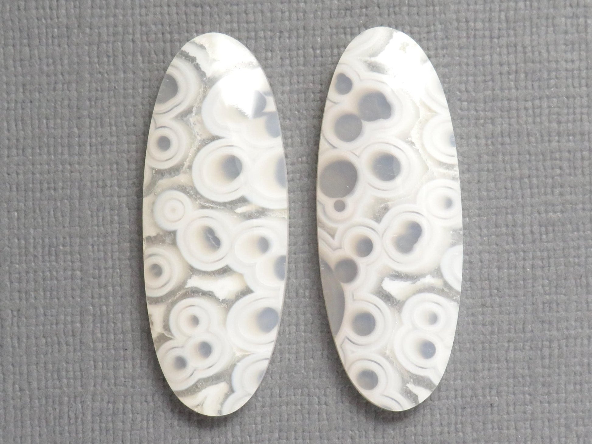 Orbicular Agate Cabochon Oval | Eye Agate | 34x13mm, 29.6ct | Per Pair | Indonesia | OA106 - Gem Enthusiast