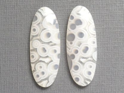 Orbicular Agate Cabochon Oval | Eye Agate | 34x13mm, 29.6ct | Per Pair | Indonesia | OA106 - Gem Enthusiast