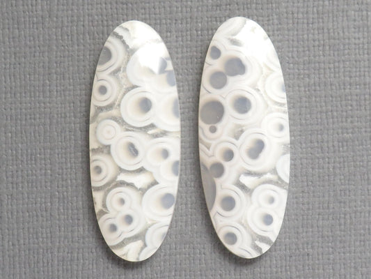 Orbicular Agate Cabochon Oval | Eye Agate | 34x13mm, 29.6ct | Per Pair | Indonesia | OA106 - Gem Enthusiast