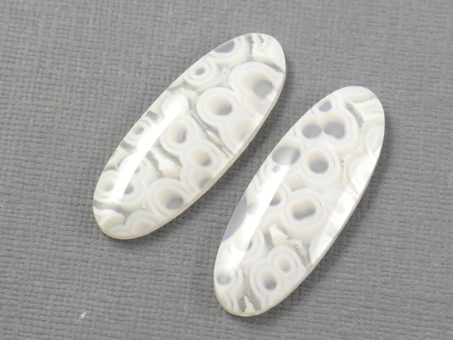 Orbicular Agate Cabochon Oval | Eye Agate | 34x13mm, 29.6ct | Per Pair | Indonesia | OA106 - Gem Enthusiast