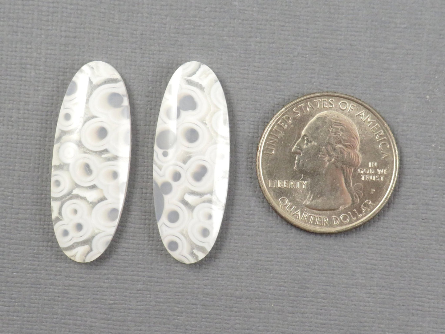 Orbicular Agate Cabochon Oval | Eye Agate | 34x13mm, 29.6ct | Per Pair | Indonesia | OA106 - Gem Enthusiast