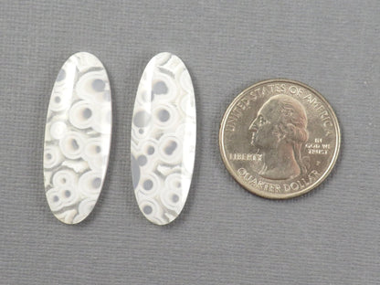 Orbicular Agate Cabochon Oval | Eye Agate | 34x13mm, 29.6ct | Per Pair | Indonesia | OA106 - Gem Enthusiast