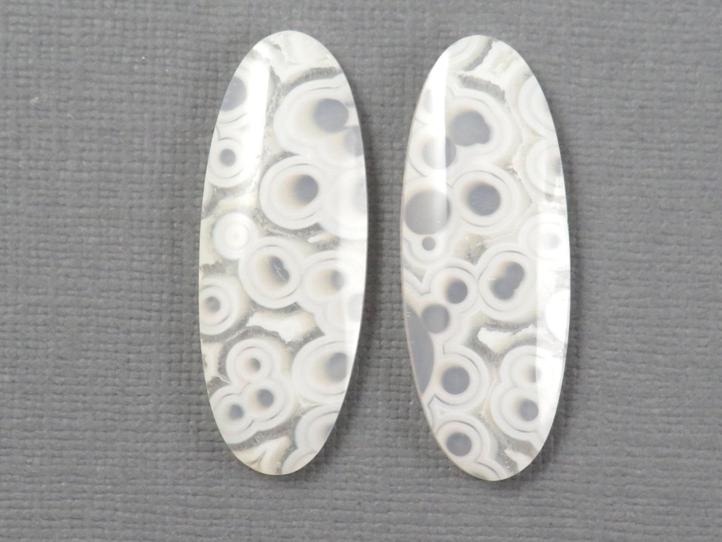 Orbicular Agate Cabochon Oval | Eye Agate | 34x13mm, 29.6ct | Per Pair | Indonesia | OA106 - Gem Enthusiast