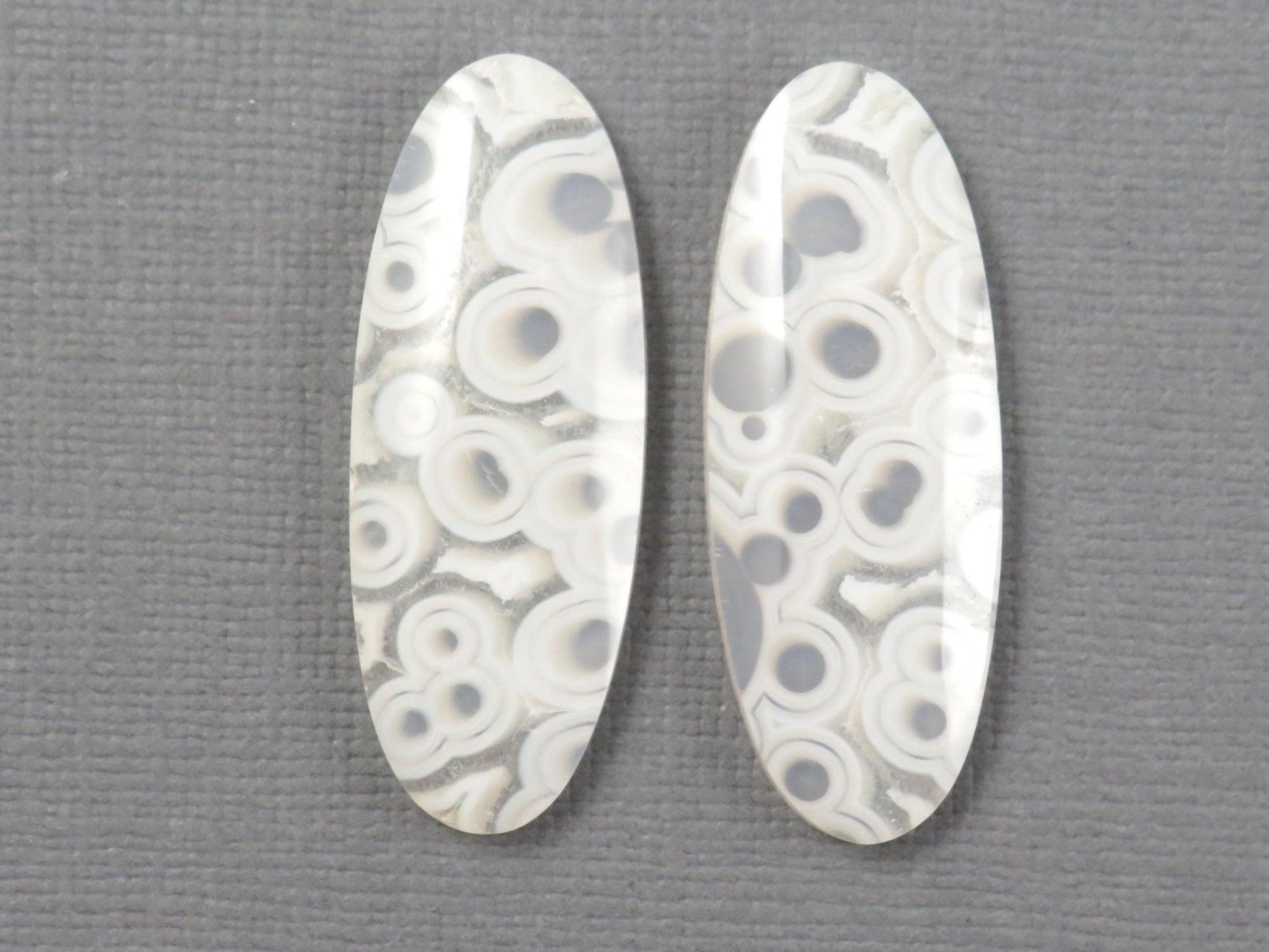 Orbicular Agate Cabochon Oval | Eye Agate | 34x13mm, 29.6ct | Per Pair | Indonesia | OA106 - Gem Enthusiast