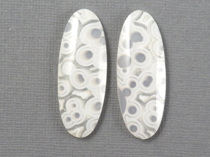 Orbicular Agate Cabochon Oval | Eye Agate | 34x13mm, 29.6ct | Per Pair | Indonesia | OA106 - Gem Enthusiast