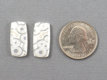 Orbicular Agate Cabochon Rectangle | Eye Agate | 22x10.5mm, 18.8ct | Per Pair | Indonesia | OA105 - Gem Enthusiast