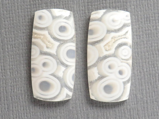 Orbicular Agate Cabochon Rectangle | Eye Agate | 22x10.5mm, 18.8ct | Per Pair | Indonesia | OA105 - Gem Enthusiast