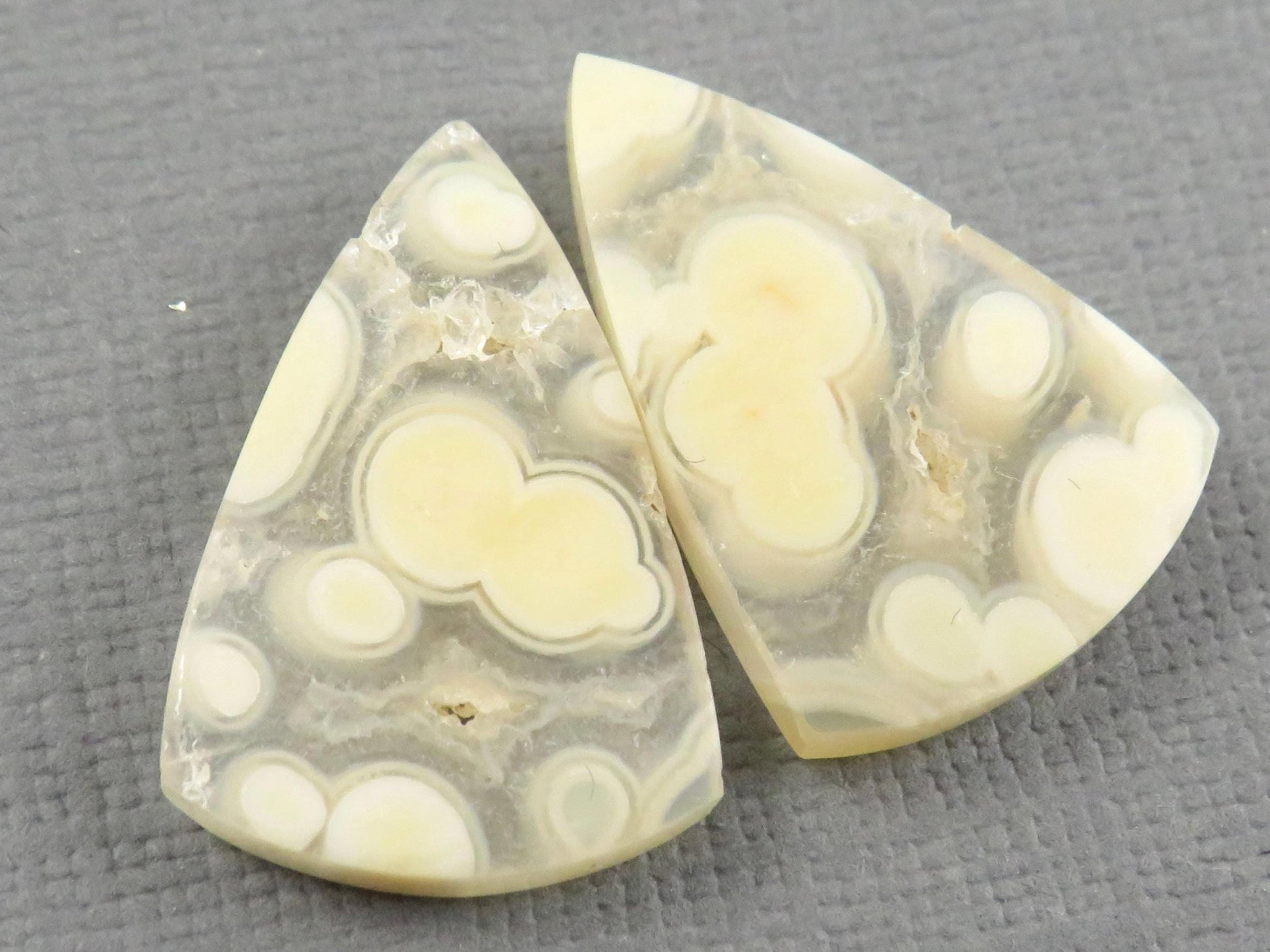 Orbicular Agate Cabochon Triangle Pair | Eye agate | 2215x4mm, 15.9ct | Indonesia | OA107 - Gem Enthusiast