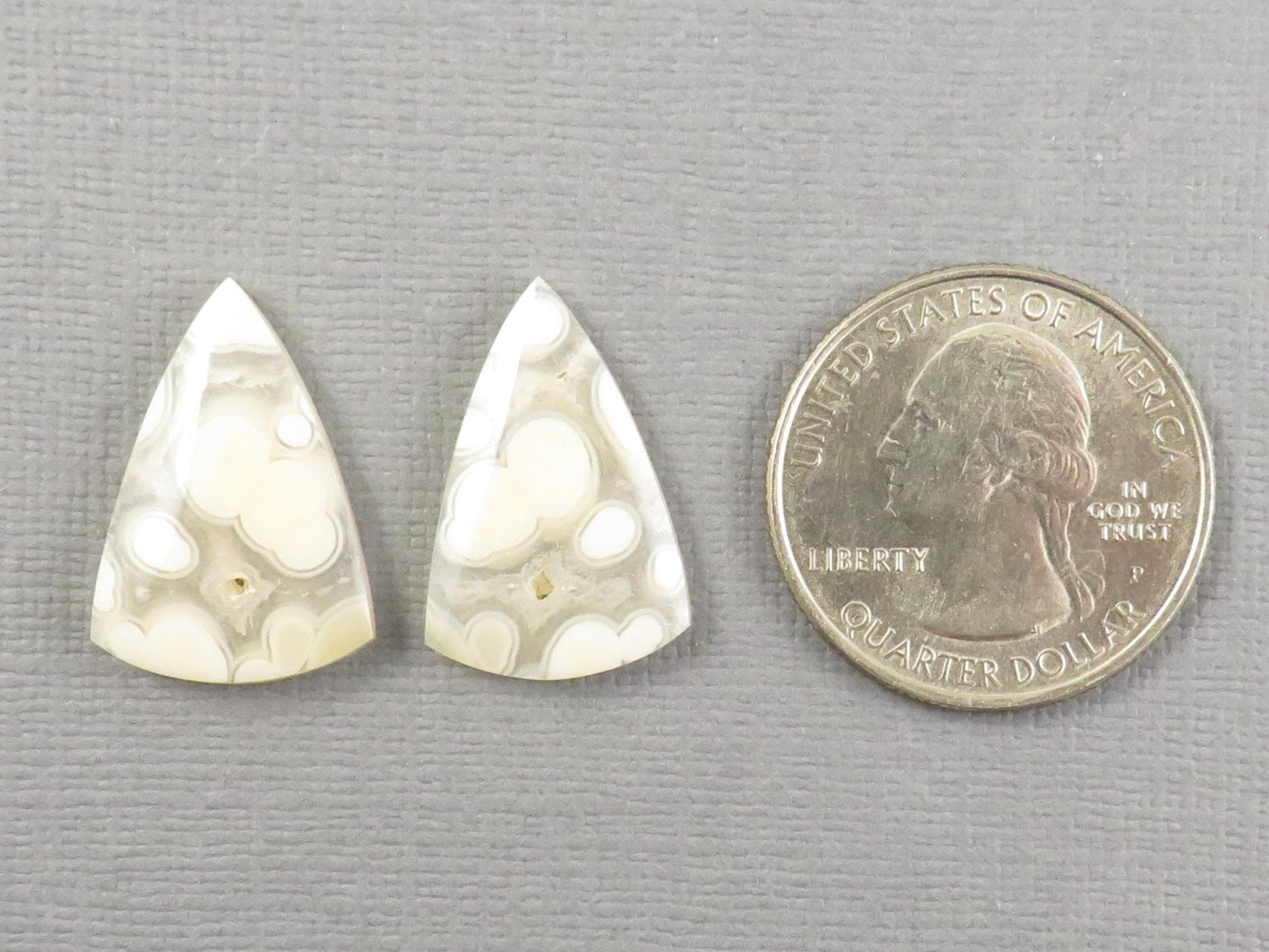 Orbicular Agate Cabochon Triangle Pair | Eye agate | 2215x4mm, 15.9ct | Indonesia | OA107 - Gem Enthusiast