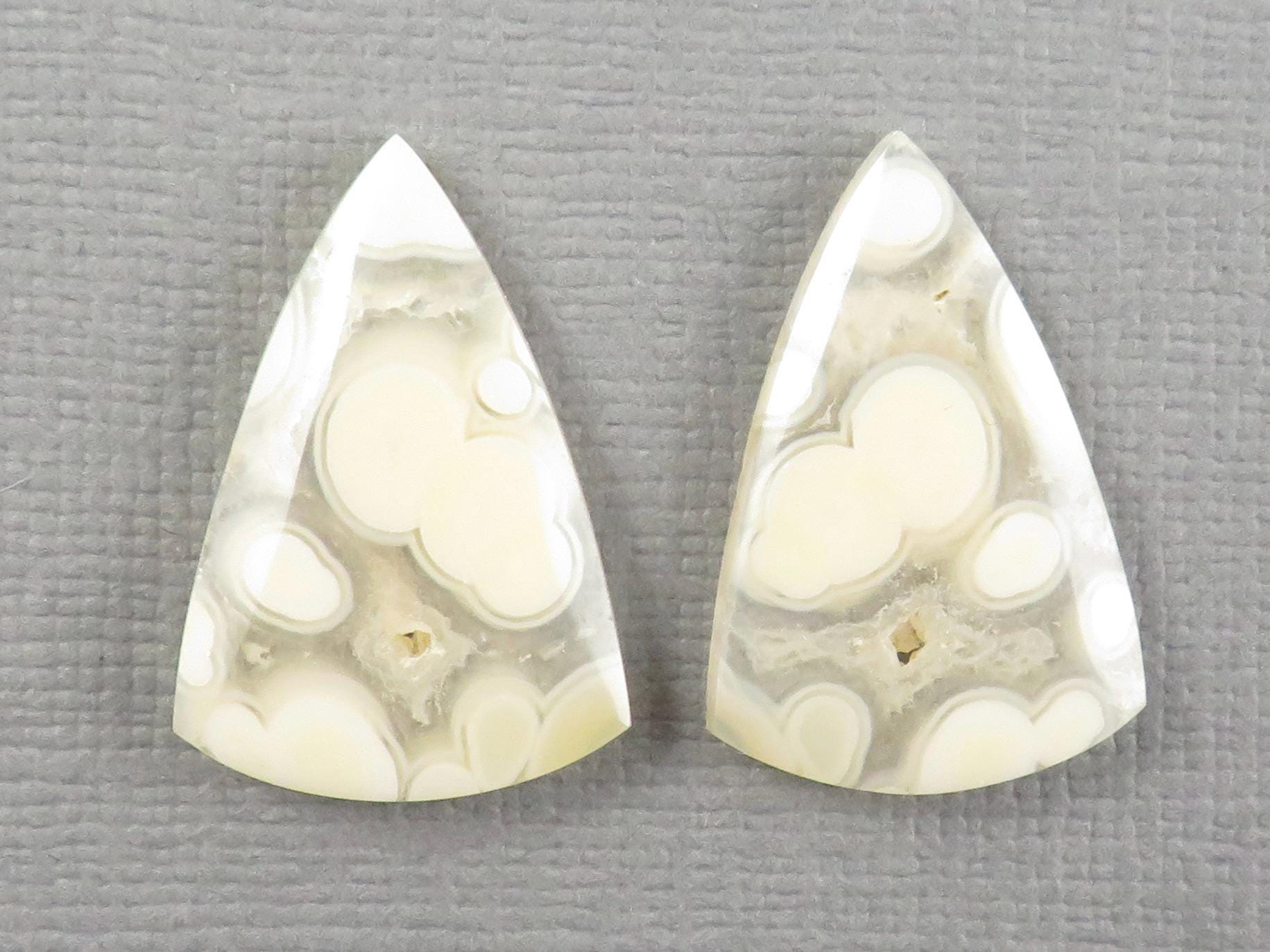 Orbicular Agate Cabochon Triangle Pair | Eye agate | 2215x4mm, 15.9ct | Indonesia | OA107 - Gem Enthusiast