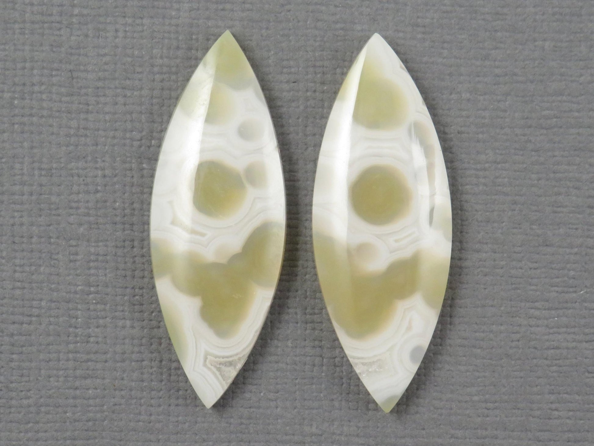 Orbicular Moss Agate Cabochon Pair | Marquise | 33.5x12.5mm, 17.3ct | Indonesia | OA111 - Gem Enthusiast
