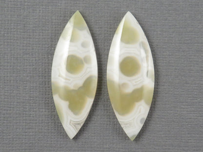 Orbicular Moss Agate Cabochon Pair | Marquise | 33.5x12.5mm, 17.3ct | Indonesia | OA111 - Gem Enthusiast