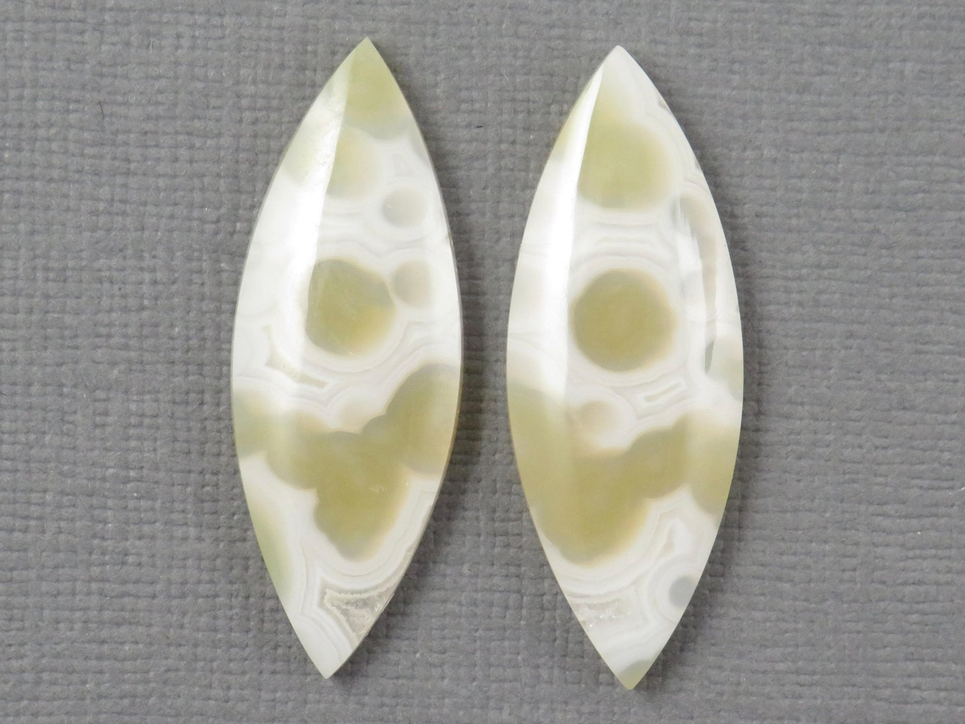 Orbicular Moss Agate Cabochon Pair | Marquise | 33.5x12.5mm, 17.3ct | Indonesia | OA111 - Gem Enthusiast