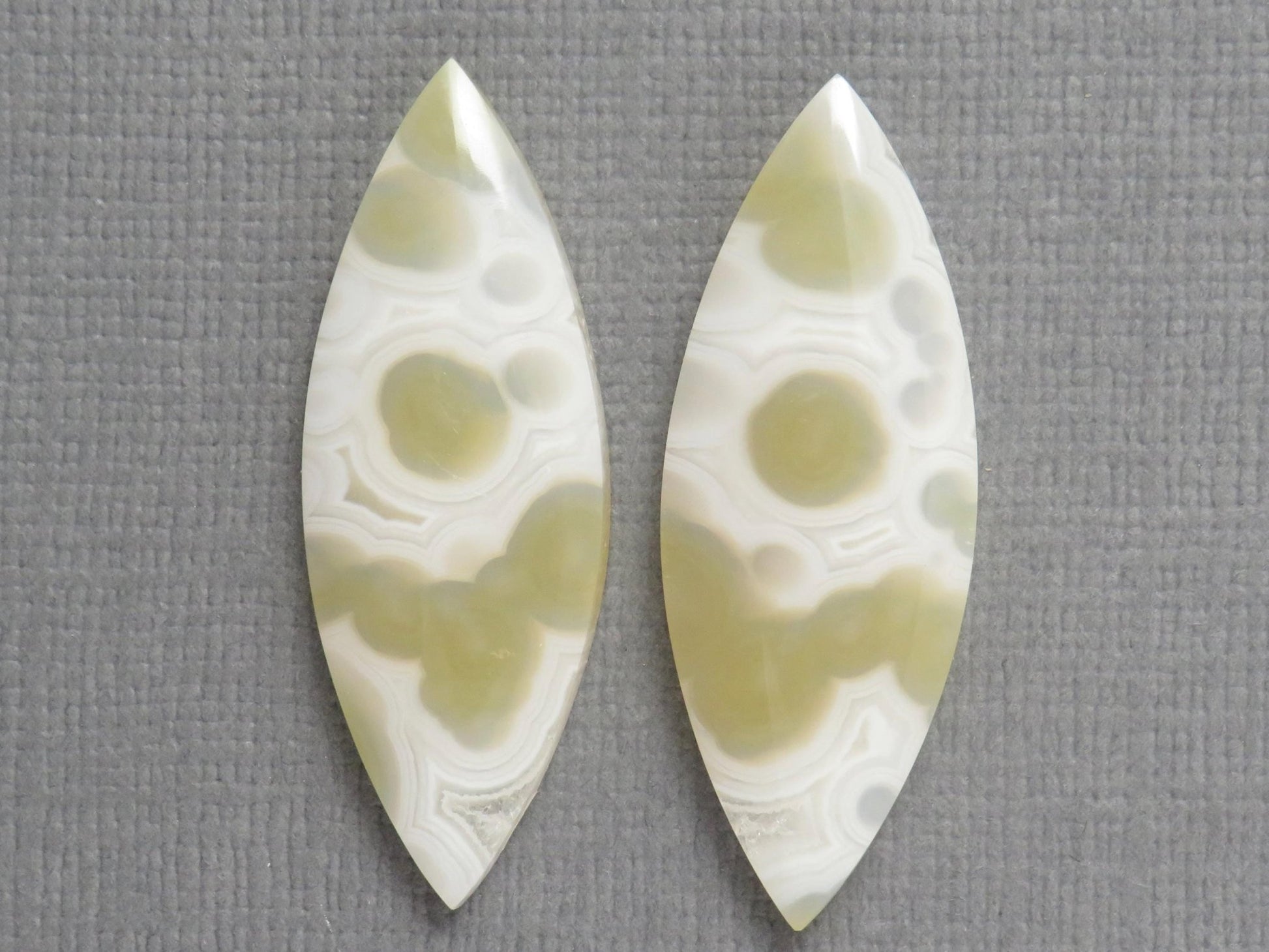 Orbicular Moss Agate Cabochon Pair | Marquise | 33.5x12.5mm, 17.3ct | Indonesia | OA111 - Gem Enthusiast