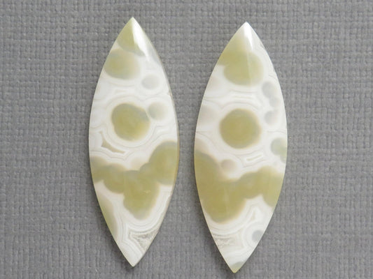 Orbicular Moss Agate Cabochon Pair | Marquise | 33.5x12.5mm, 17.3ct | Indonesia | OA111 - Gem Enthusiast
