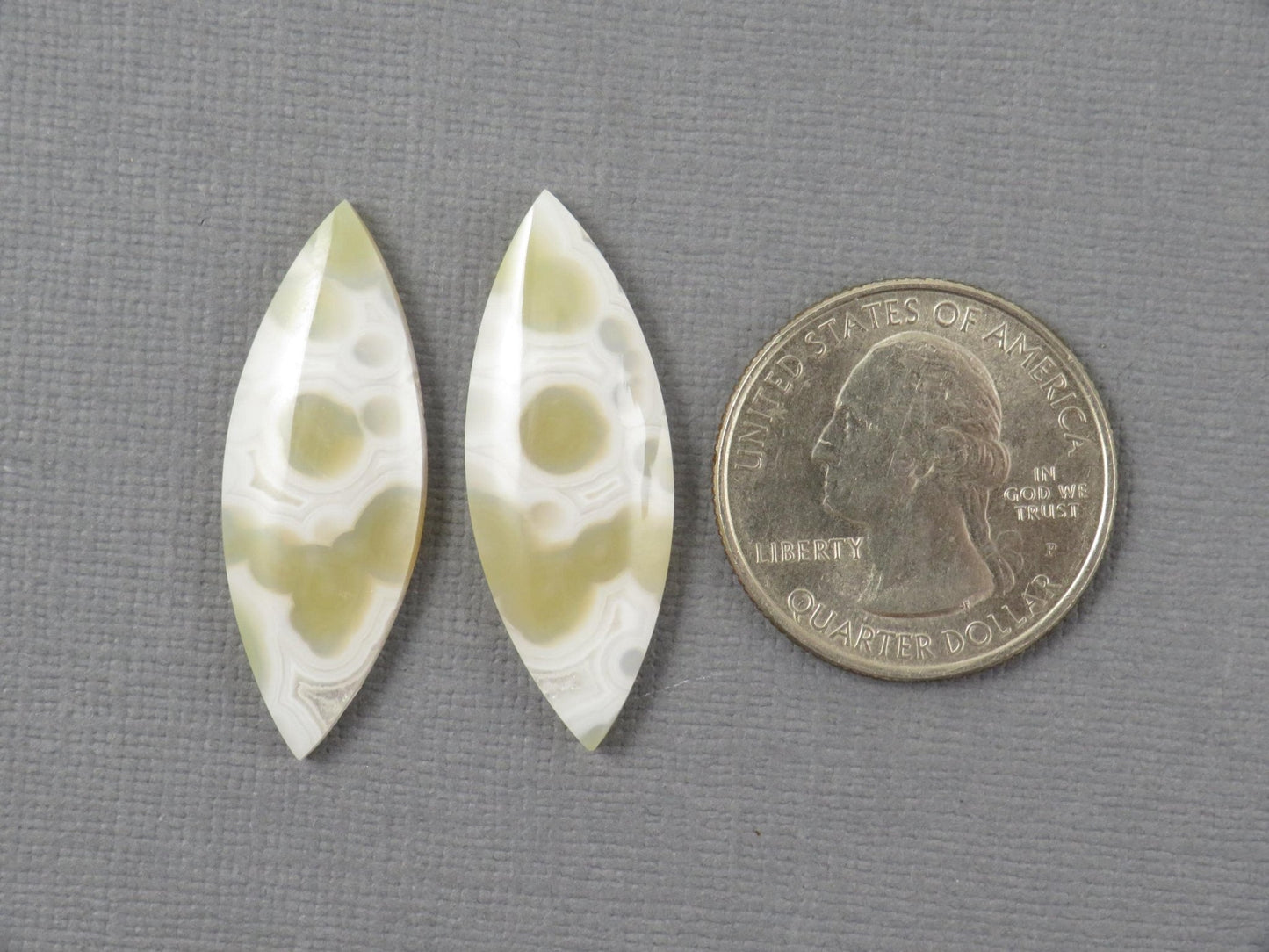 Orbicular Moss Agate Cabochon Pair | Marquise | 33.5x12.5mm, 17.3ct | Indonesia | OA111 - Gem Enthusiast