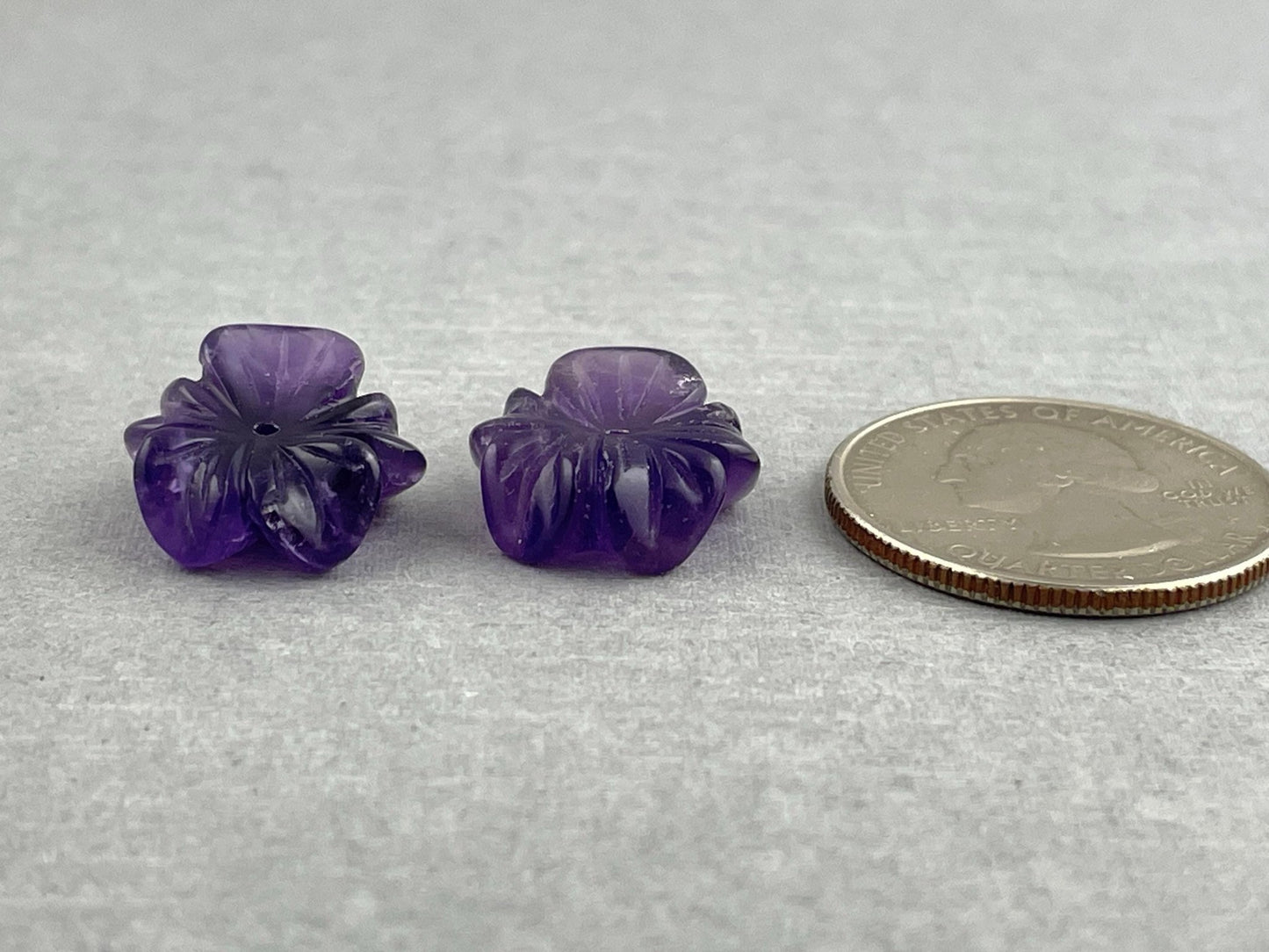Orchid Carved Amethyst | Natural Gemstone | Center Drilled | AM201A - Gem Enthusiast