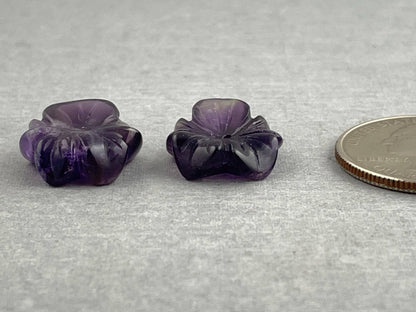 Orchid Carved Amethyst | Natural Gemstone | Center Drilled | AM201C - Gem Enthusiast
