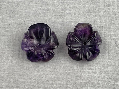 Orchid Carved Amethyst | Natural Gemstone | Center Drilled | AM201C - Gem Enthusiast