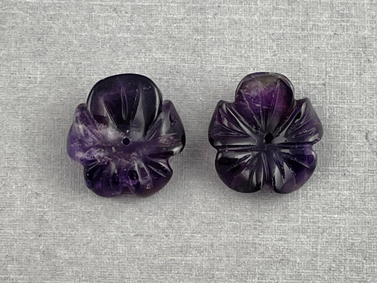 Orchid Carved Amethyst | Natural Gemstone | Center Drilled | AM201C - Gem Enthusiast
