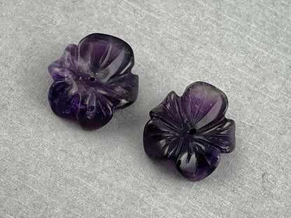 Orchid Carved Amethyst | Natural Gemstone | Center Drilled | AM201C - Gem Enthusiast