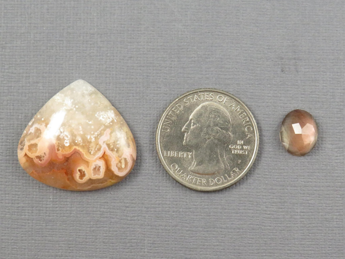 Oregon Sunstone, Crazy Lace Agate Cabochon Pear | 11–28mm | 2-Stone Lot | Oregon, USA and Indonesia | SET126 - Gem Enthusiast
