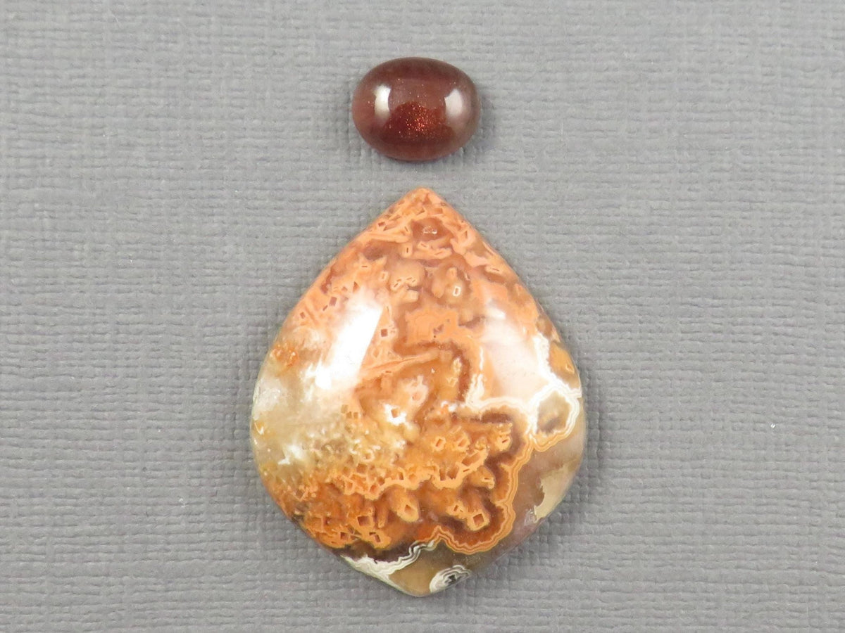 Oregon Sunstone, Crazy Lace Agate | Designer Set | 2-Stone Lot | Oregon, USA and Indonesia | SET124 - Gem Enthusiast