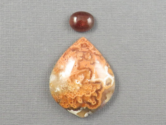 Oregon Sunstone, Crazy Lace Agate | Designer Set | 2-Stone Lot | Oregon, USA and Indonesia | SET124 - Gem Enthusiast