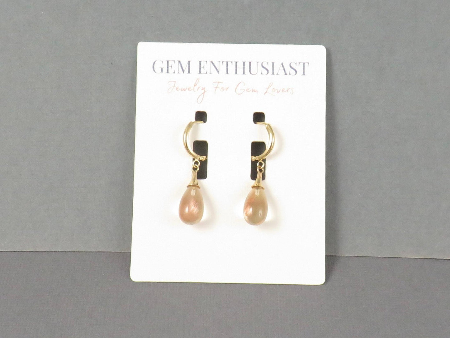 Oregon Sunstone Dangle Earrings | 14k Solid Gold | ER110 - Gem Enthusiast
