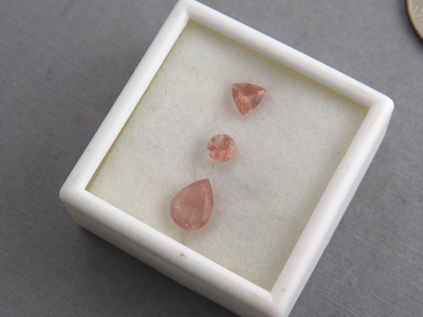 Oregon Sunstone Set | 4mm Round, 5mm Trillion, 8x6mm pear | 1.72 carats | OSF230 - Gem Enthusiast