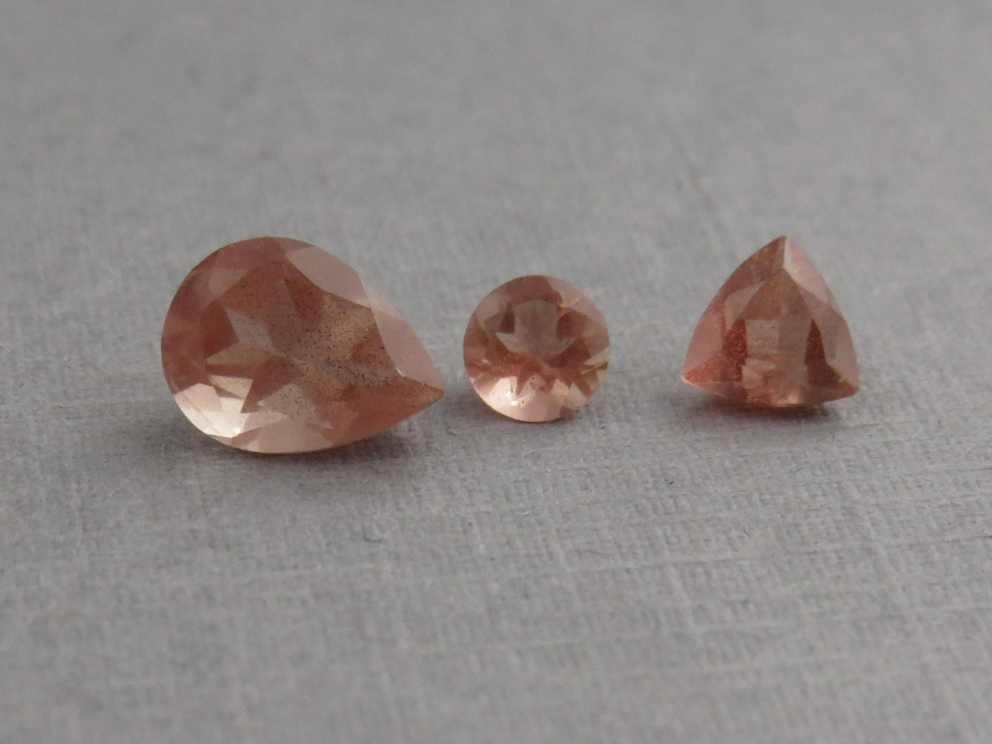 Oregon Sunstone Set | 4mm Round, 5mm Trillion, 8x6mm pear | 1.72 carats | OSF230 - Gem Enthusiast