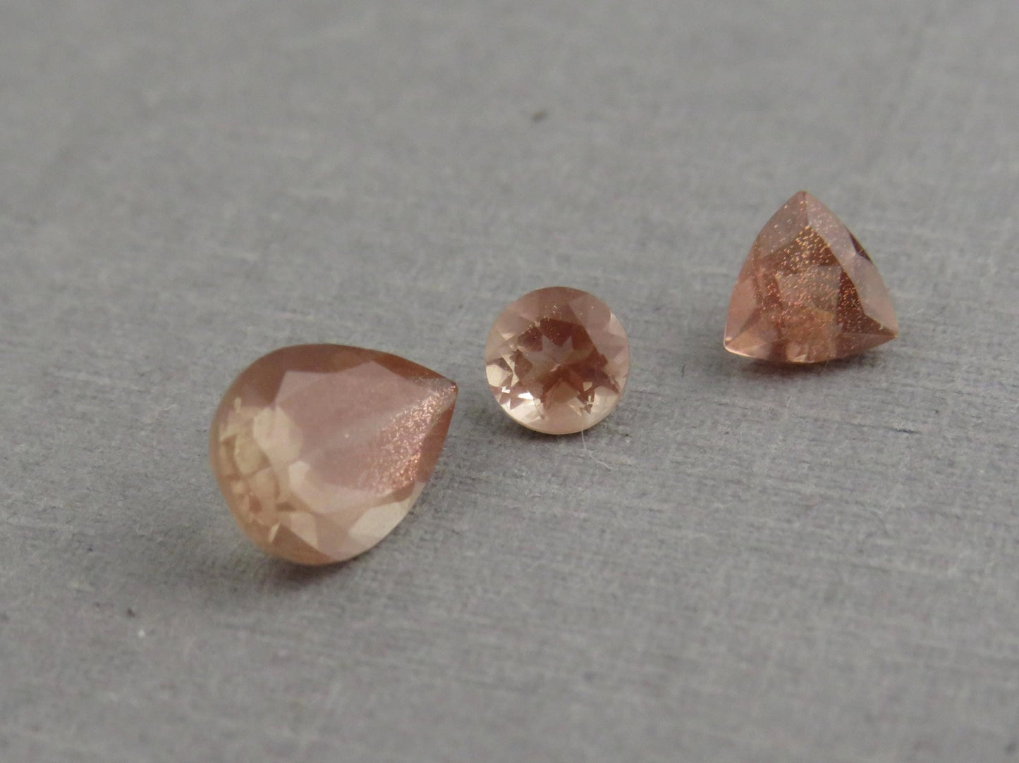 Oregon Sunstone Set | 4mm Round, 5mm Trillion, 8x6mm pear | 1.72 carats | OSF230 - Gem Enthusiast