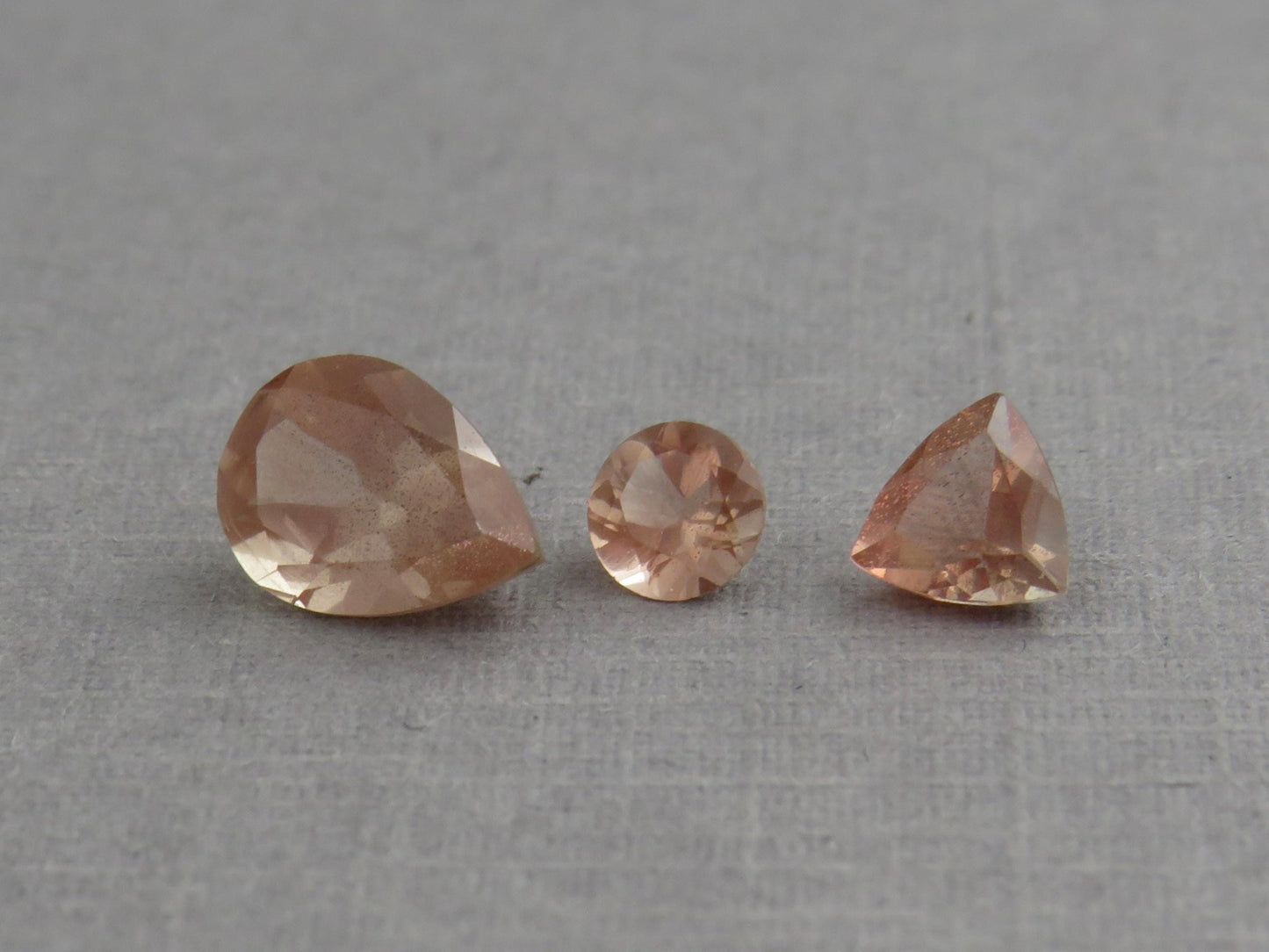 Oregon Sunstone Set | 4mm Round, 5mm Trillion, 8x6mm pear | 1.72 carats | OSF230 - Gem Enthusiast