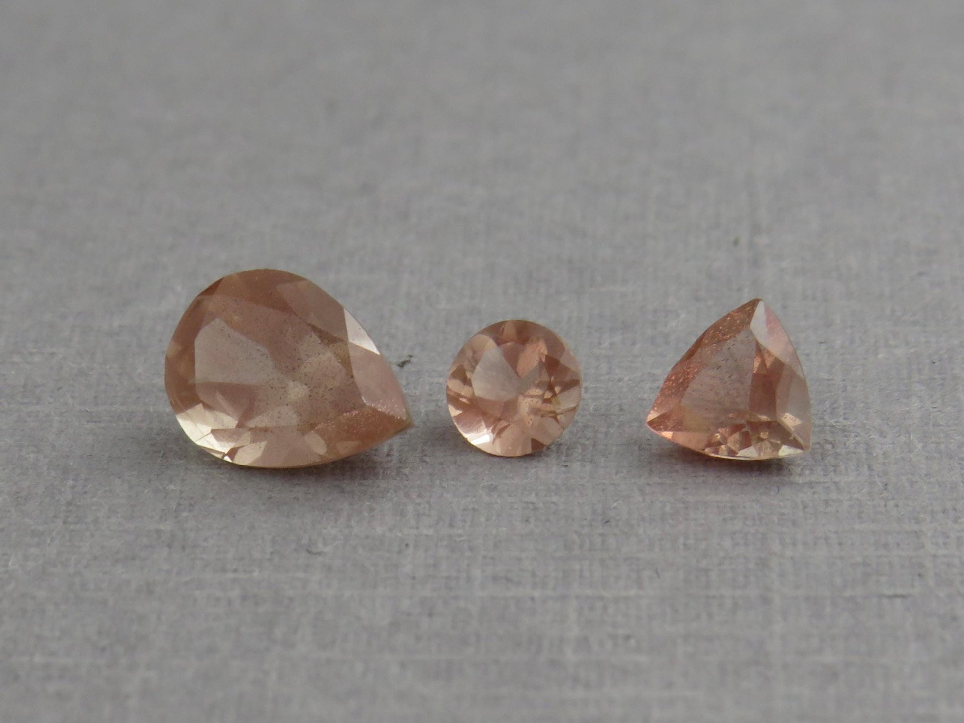Oregon Sunstone Set | 4mm Round, 5mm Trillion, 8x6mm pear | 1.72 carats | OSF230 - Gem Enthusiast