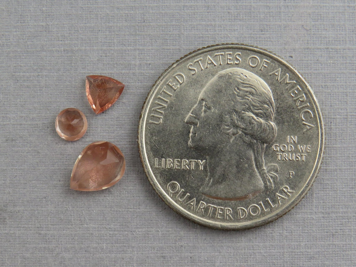 Oregon Sunstone Set | 4mm Round, 5mm Trillion, 8x6mm pear | 1.72 carats | OSF230 - Gem Enthusiast